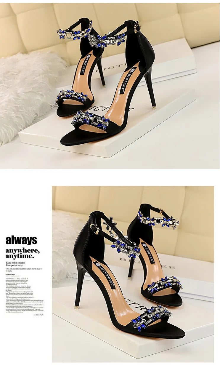 Open Toe Rhinestones Sandals Women New Designer Sexy High Heels Sandals Female Shoes Summer Heeled Sandals