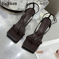Square Head Ankle Strap Sandals Women Fashion High Heel Gladiator Narrow Band Party Dress Pump Shoes