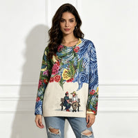 Women's Crew Neck Knit Sweater Loose Fit Van Gogh Starry Night Floral Art Print Bohemian Style Natalia Home Fashion    Natalia Home Fashion