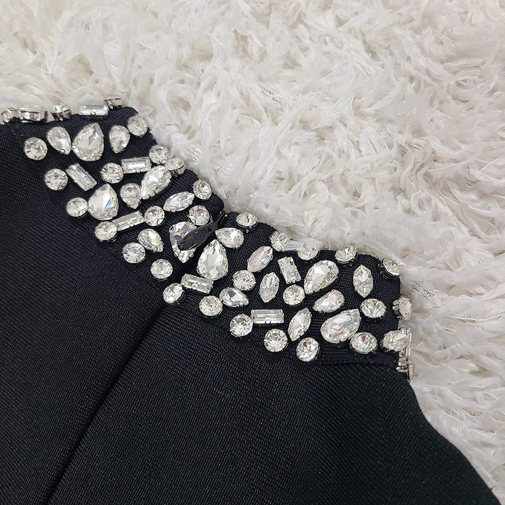 Women Elegant Solid High Slit Party Dress Temperament Long Sleeve Slim Evening Gala Dress Turtleneck Rhinestone Banquet Dresses