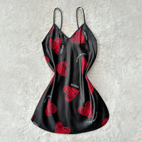 Print Satin Slip Nightdress V Neck Backless Mini Sleep Dress Women Sleepwear Dresses Nightgown