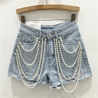 Denim Summer Shorts for Women's Bottoms Pearls Fashion Casual Shorts