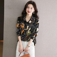 Summer Women Shirt 3D Abstract Line Face Digital Print Long Sleeve Shirt Women Fashion Large Size Lapel Button Down Shirt