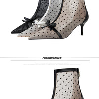 Fashion Women Ankle Boots Pointed Toe Short Pointed Toe Bow Design Thin Low Heels Back Zipper Fashion Boots Air Mesh Boots