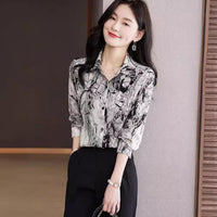 Fat Sister Chiffon Shirt Women 2025Spring Summer New Printing Long Coat Add Fat Large Size Loose Bottoming Shirt Slim Female Top Natalia Home Fashion    Natalia Home Fashion