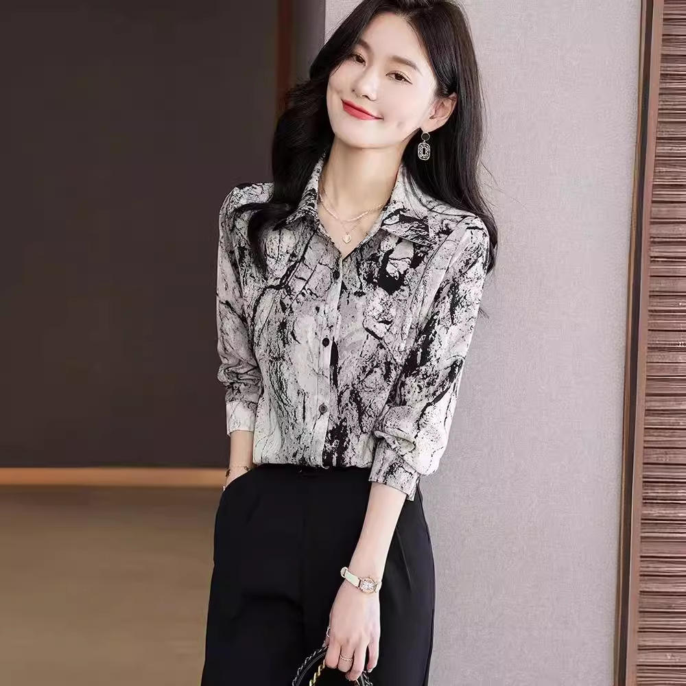 Fat Sister Chiffon Shirt Women 2025Spring Summer New Printing Long Coat Add Fat Large Size Loose Bottoming Shirt Slim Female Top Natalia Home Fashion    Natalia Home Fashion