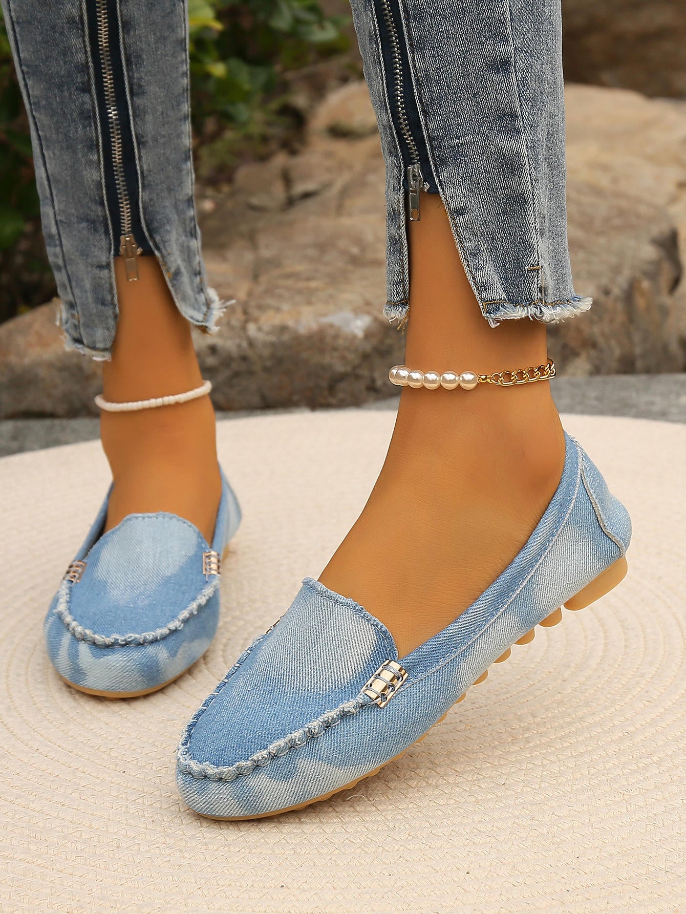 Women Flats Round Toe Thick Bottom Walking Flat Shoes Women New Casual Denim Shoes Spring  Autumn Vintage Chunky Sneakers Women