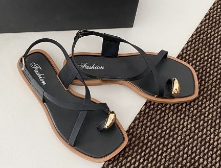 Women's Roman Style Toe-Over Sandals Flat Bottom Outdoor Wear Crossbody PVC Material Anti-Slip Low Heel Footwear