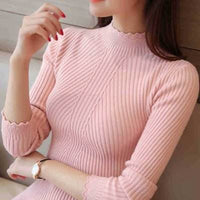Women's Long Sleeve Knitted Half High Neck Sweater Invariant Fitted Top Style Base Sweater Natalia Home Fashion    Natalia Home Fashion