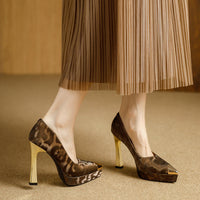Fashion Women's Shoes Thin Block Heels 11cm Pointed Toe Shallow Mouth Ladies Pumps Party Shoes