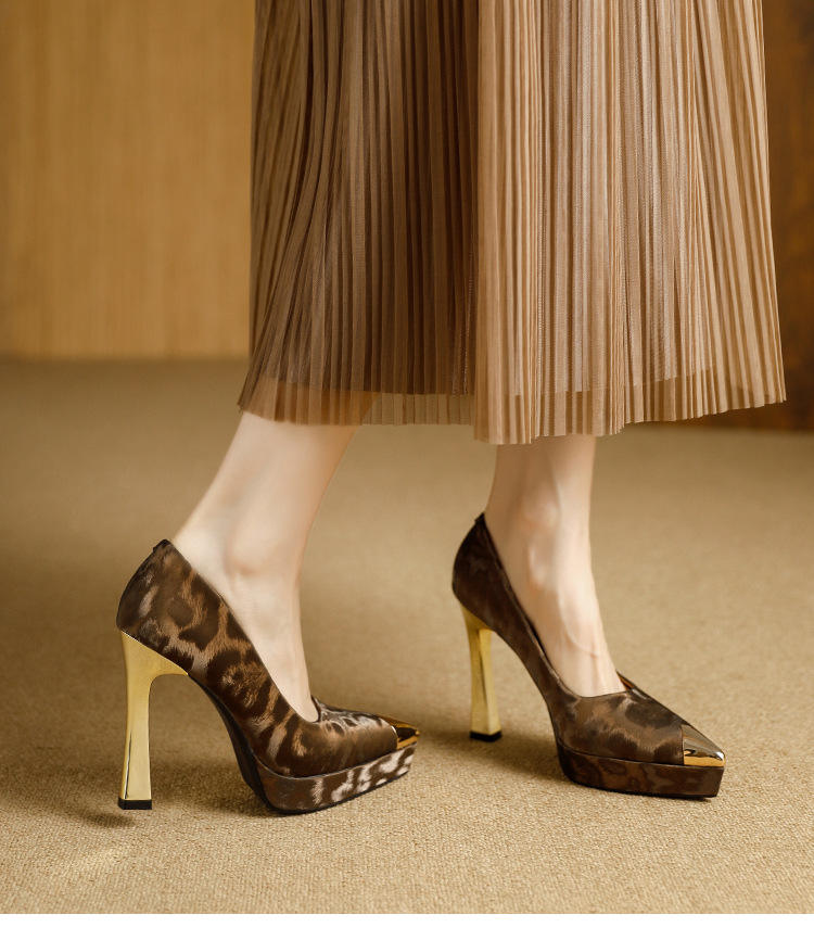 Fashion Women's Shoes Thin Block Heels 11cm Pointed Toe Shallow Mouth Ladies Pumps Party Shoes