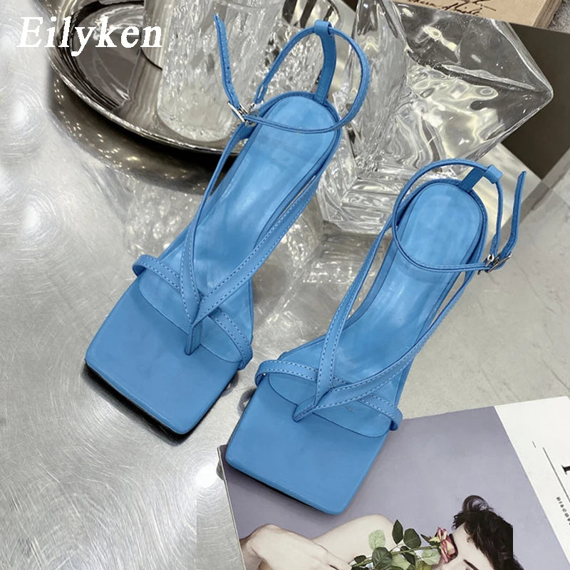 Square Head Ankle Strap Sandals Women Fashion High Heel Gladiator Narrow Band Party Dress Pump Shoes