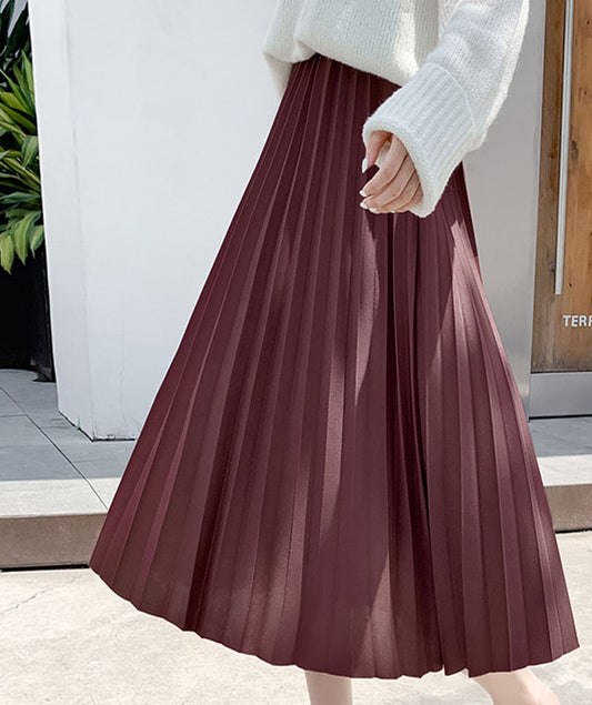 Pleated Women Skirt Fashion Elastic Waist Versatile Elegant New Solid Color Simplicity Female Loose Skirts