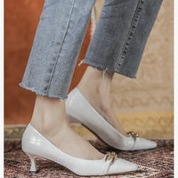 Luxury Women White Low Heels Sandals Designer Kitten High Heels Stone Pattern Vintage Office Ladies Party Shoes