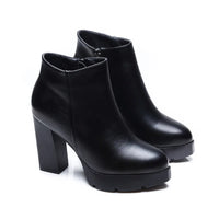 Fashion Casual Zipper Pointed Toe Soft Leather Women Shoes Square High Heel Ankle Boots Black Motorcycle Boots Shoes