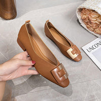 Woman Square Toe Low Heeled Metal Decoration Red Mary Janes Cute Casual Ballerina Female Flats Elegant Soft Soled Flat Shoes
