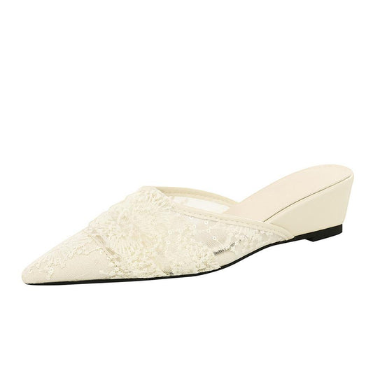 French-style Lace Toe Half-toe Sandals for Women Worn on Top with A Pair of Mesh Tulle High-heeled Slippers - Natalia Home Fashion