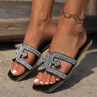 Women Luxury Bling Rhinestone Decor Slide Sandals Summer Fashion Casual Outdoor Office Party Elegant Sexy Flats - Natalia Home Fashion