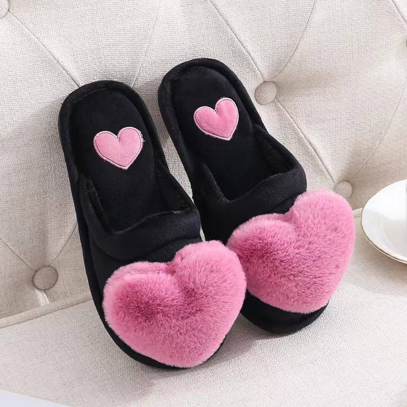 Warm Cotton Slippers Women's Cartoon Peach Heart Design Floor Anti-slip Home Slippers For girls - Natalia Home Fashion