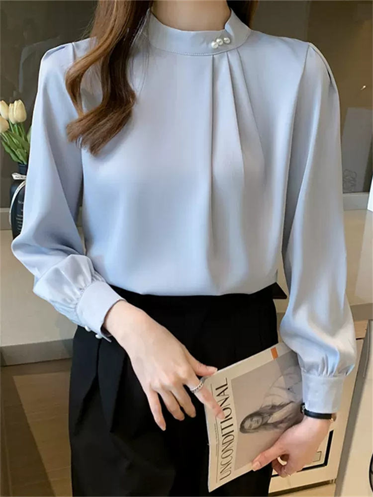 Women's Long-sleeved Fashionable Beaded Base Shirt Niche Chiffon Shirt