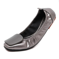 Light Metal buckle roll-up flats ladies shoes cozy moccasins sequined cloth foldable ballet flats