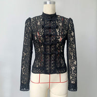 Vintage Blouse, Elegant Embroidery Puff Sleeve Hollow Out Lace Stand Collar Semi Formal Summer Top Natalia Home Fashion    Natalia Home Fashion