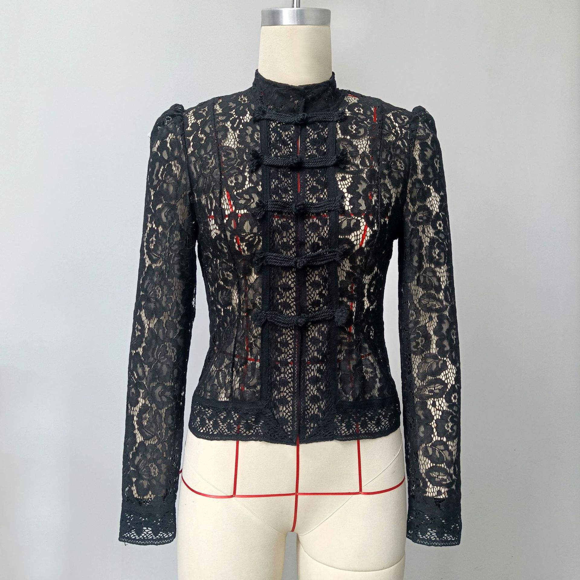 Vintage Blouse, Elegant Embroidery Puff Sleeve Hollow Out Lace Stand Collar Semi Formal Summer Top Natalia Home Fashion    Natalia Home Fashion
