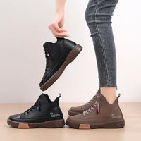 Women Casual Genuine Leather Soft Sole High Top Walking Sneaker Girl Student Sport Jogging Shoes Flats Trendy  Ankle High Sneakers
