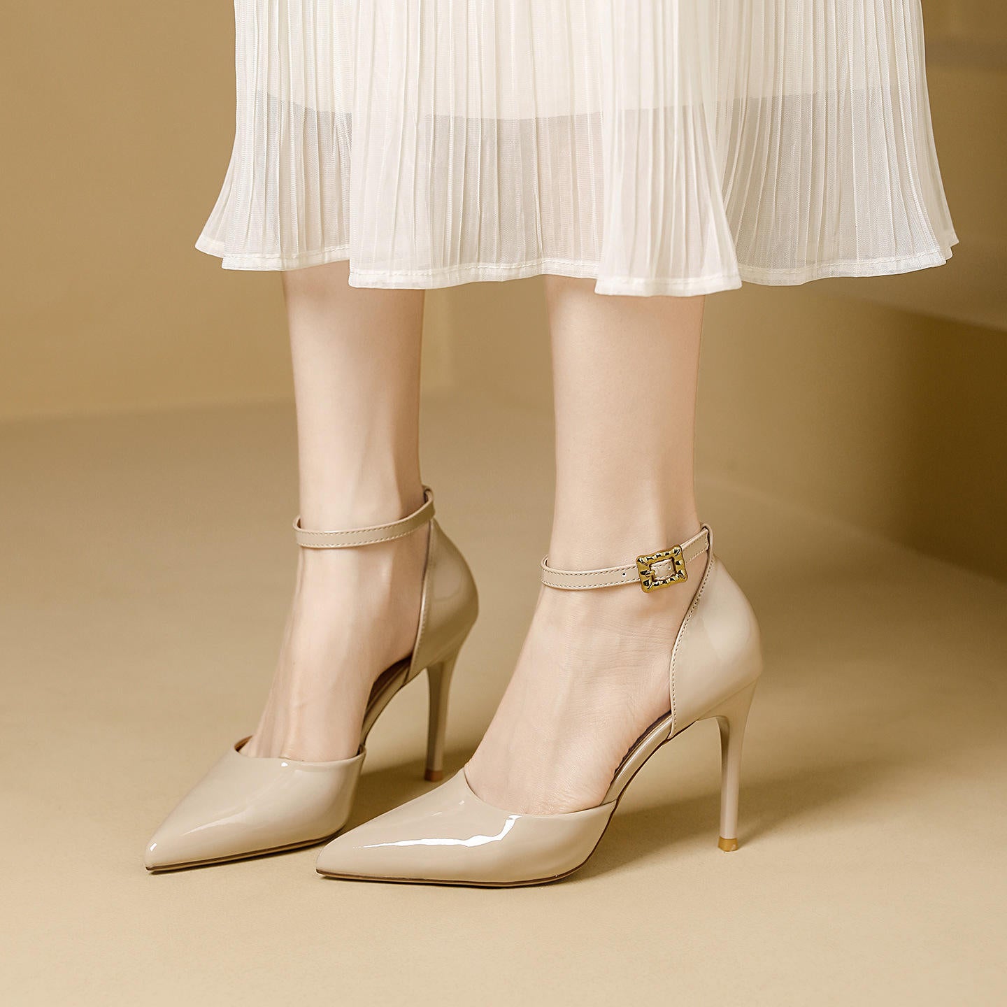 Pointy Toe Elegant Women Shoes Stilettos Office Sandals For Ladies Cover Heel Ankle Strap Sandals