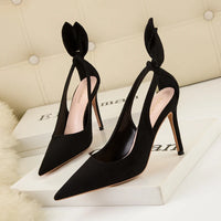 Women's High Heels Suede Stilettos Bow Detail Black Pointed Toe Pumps Sexy Temperament Footwear for Special Occasions - Natalia Home Fashion