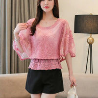 Loose Lace Blouse Women Butterfly Sleeve Chiffon Shirt Woman Fashion Casual Floral Shirt Tops