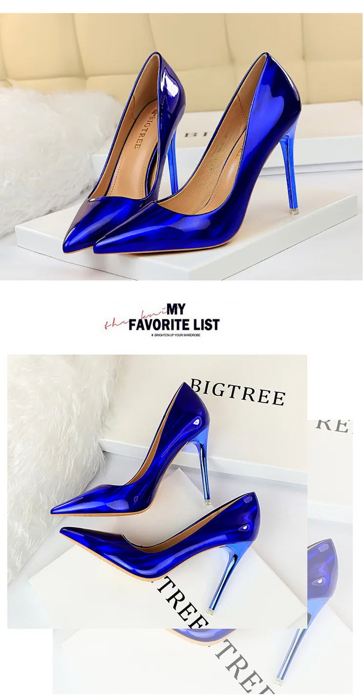 Women 10.5cm High Heels Valentine Pumps Luxury Glossy Stripper Stiletto Wedding Bridal Fetish Shoes