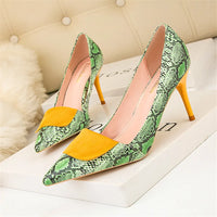 Sexy Snake Pattern Women Shoes Shallow Female High Heels Shoes Pointed Dress Nightclub  Shoes Woman