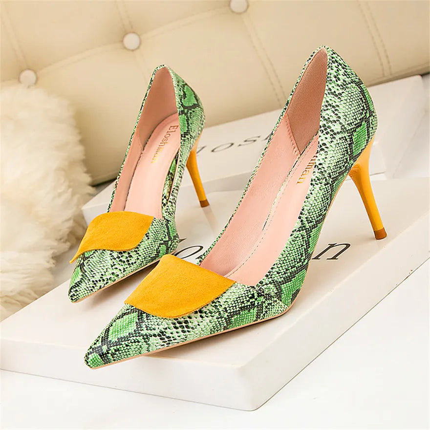 Sexy Snake Pattern Women Shoes Shallow Female High Heels Shoes Pointed Dress Nightclub  Shoes Woman