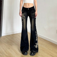 Embroidered Washed Old Jeans Women's Autumn Butterfly Slim-fitting and Thin Casual Micro-pull Pants Natalia Home Fashion    Natalia Home Fashion