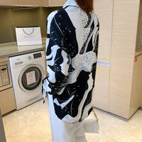 Lady Turn Down Collar Printed Shirt Fashion Tops Casual Long Sleeve Blouse Vintage Clothes