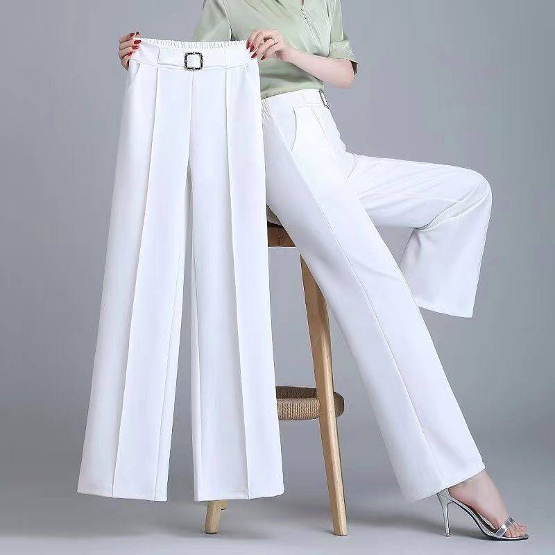 High Waist Wide Leg Ice Silk Pants Women's New Style Thin Loose Straight Cut Versatile Nine Point Long Trousers