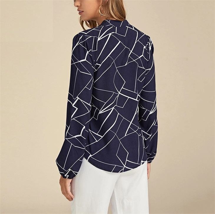 Women's Random Striped Blouse Slim Long Sleeve Printed Turn Down Collar Shirts Single-breasted Office Lady Shirt