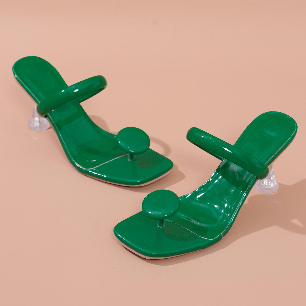 Women's Sandals summer fashion Transparent belt metal decoration box shaped square Alien heel high heels wearing sandals