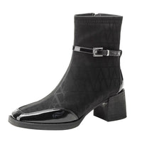 Women's Side Zipper Boot High Heel Short Boot Winter Mid-Calf Boot Chinese Style National Wedding Boot