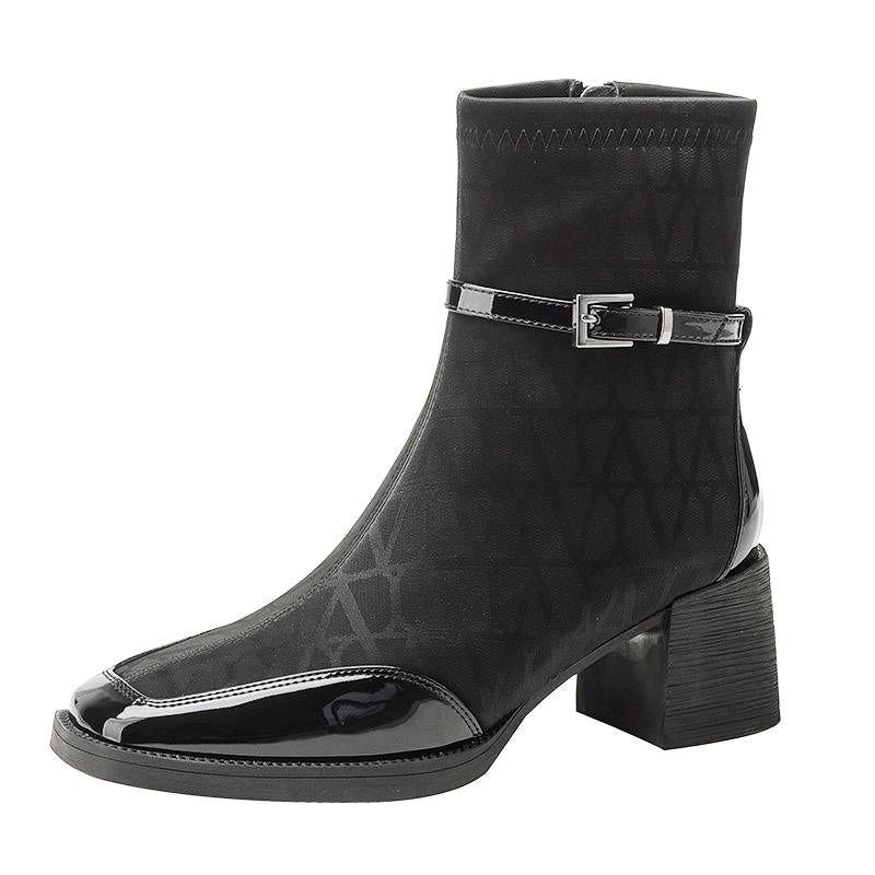 Women's Side Zipper Boot High Heel Short Boot Winter Mid-Calf Boot Chinese Style National Wedding Boot