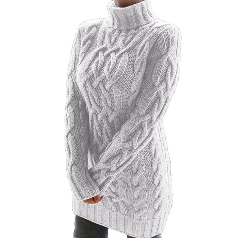 Thicken Sweater Dresses For Women Turtleneck Long Sleeve Knitted Retro Sweaters Ladies Pullovers Sweater