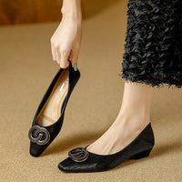French Pointed Toe Ballerina  Style Slip-On Women's Shoes big buckle Embellished