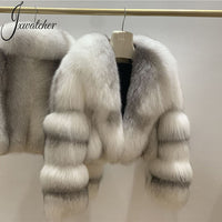 100% Natural Real Fox Fur Coat Jacket Thick Warm Cropped Winter Fluffy Women Luxury Fur Coats Natalia Home Fashion    Natalia Home Fashion