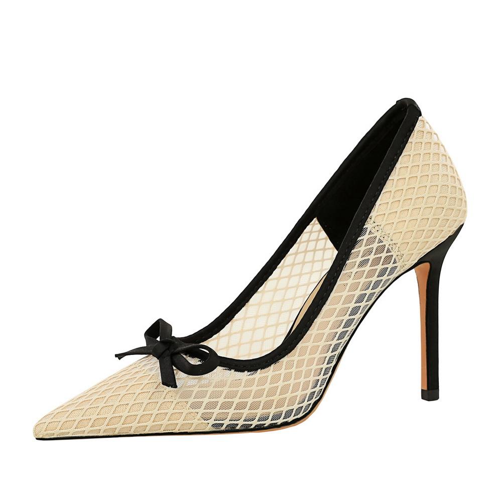 Mesh lace Women Pumps bowknot High Heels 9.5 cm Stiletto Sexy party shoes Luxury banquet shoes Ladies Pumps