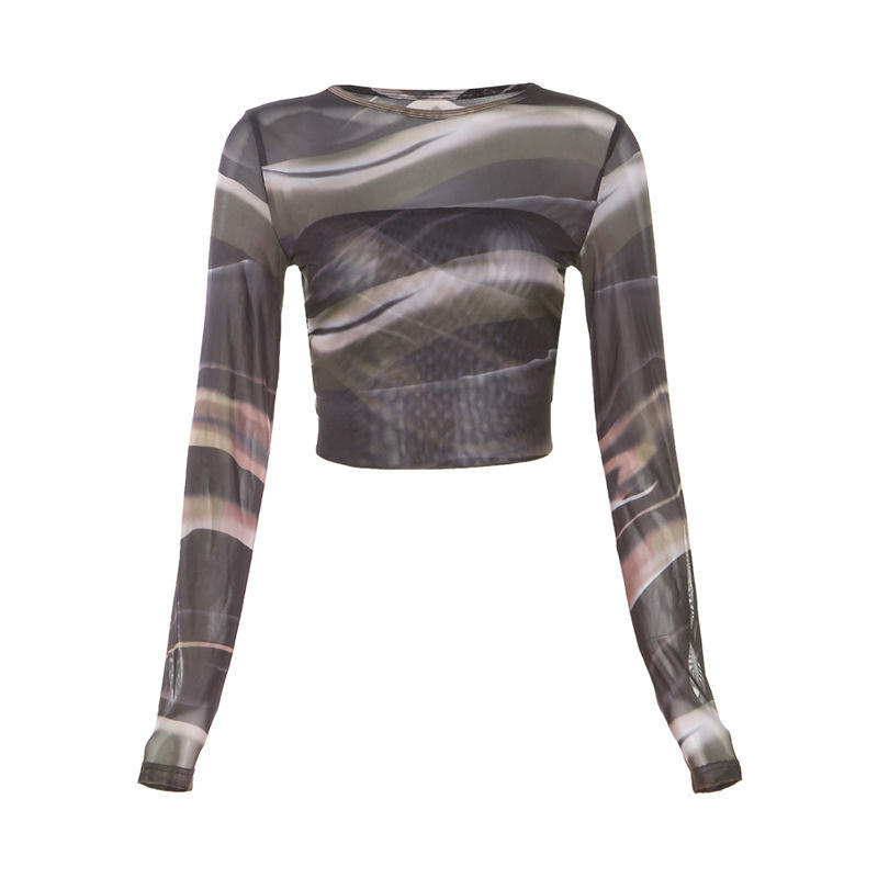 Printing T shirt Long Sleeve Crop Top Women Summer Clothing Tie Back  Backless  Slim Fit Rope Natalia Home Fashion    Natalia Home Fashion