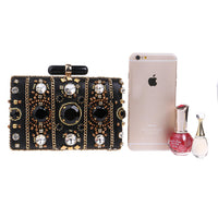 Women's Black Crystal Clutch Purse Luxury Formal Cocktail Party Evening Bag High Fashion Bead Diamonds Handbags