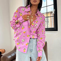 Fashion Loose Print Women's Shirt Casual Lapel Long Sleeve Shirts Elegant Classic Pockets Top Female Blouse