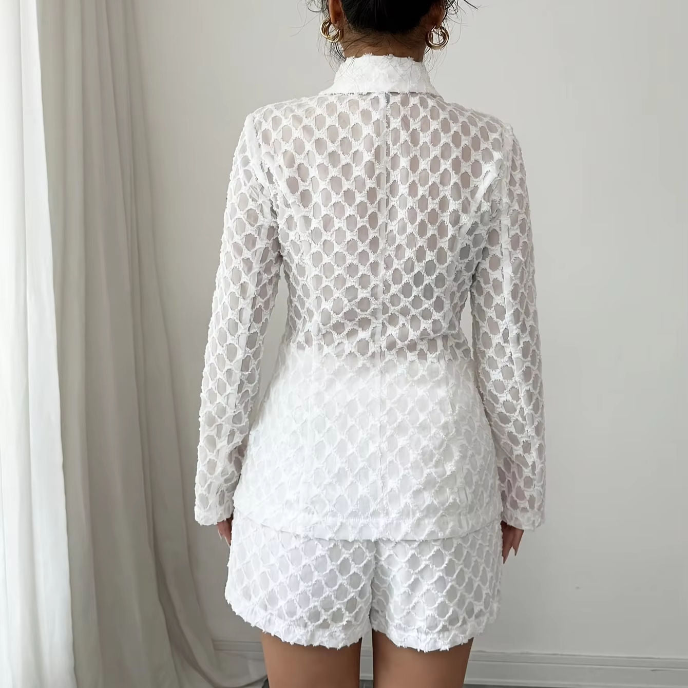 Fashion Lace Women's Set Long Sleeve Blazer and Shorts Suits Sexy Two 2 Piece Set Outfit Casual Evening Wear Suit Natalia Home Fashion    Natalia Home Fashion
