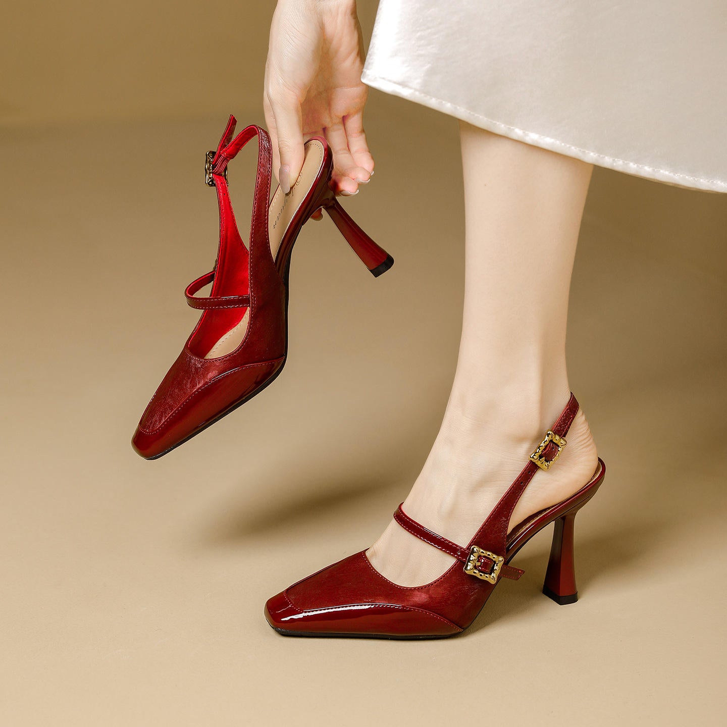 Comfortable Platform High Heels French Style Square Head Thin Strap Mule Women's Shoes